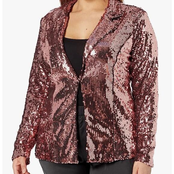 City Chic Sequin Jacket Size M 18 Pink Blazer New Years Valentines Coat Sparkle - Picture 1 of 8